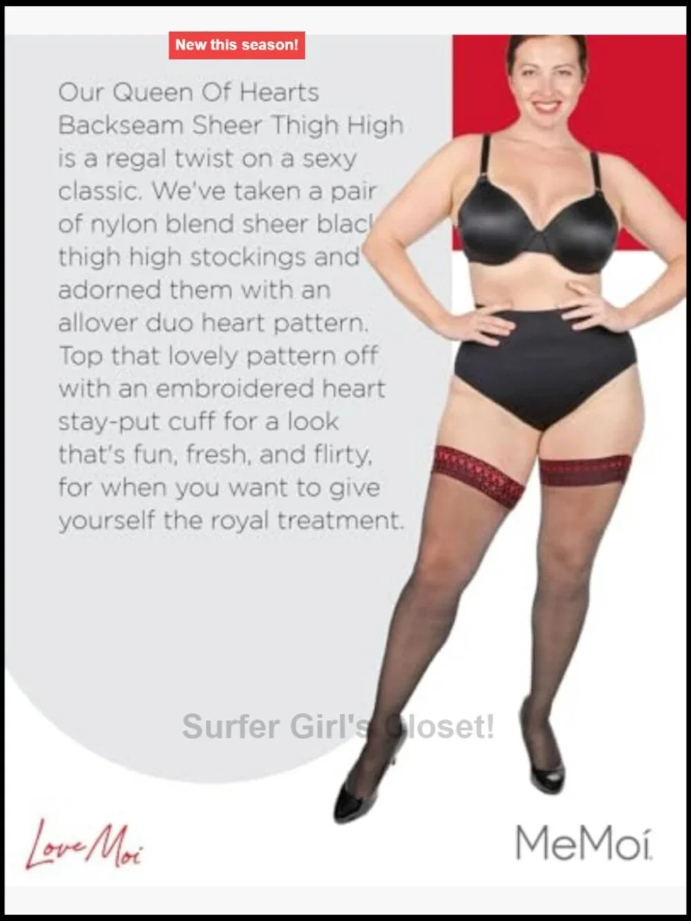 Sheer Thigh Highs Nylon Blend Heart Backseam Stockings Stay-Up Hosiery